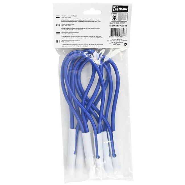 Benson Elastiekenset met kunststof pijpjes - 22 cm - 6 stuks - blauw/wit - 50% rek