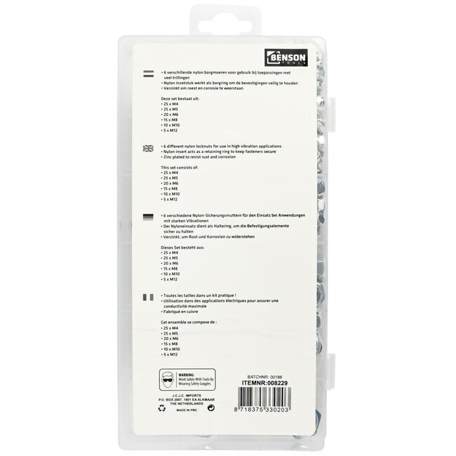 Benson Assortimentdoos met zelfborgende moeren - 100-delig - verzinkt - M4 tot M12