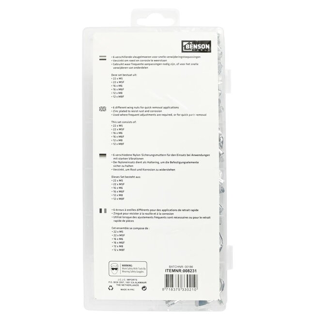 Benson Vleugelmoerenset - 100-delig - Diverse maten en soorten - Inclusief opbergbox