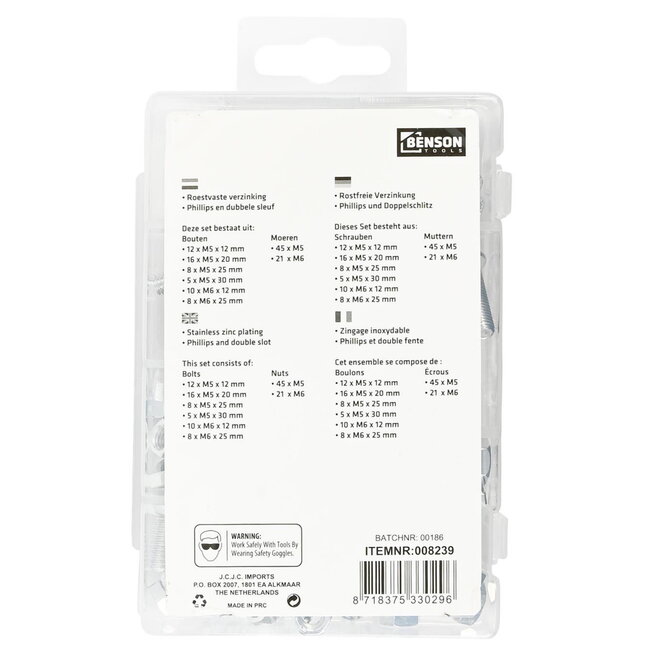 Benson Assortiment bouten en moeren - verzinkt - 125-delig - met handige box