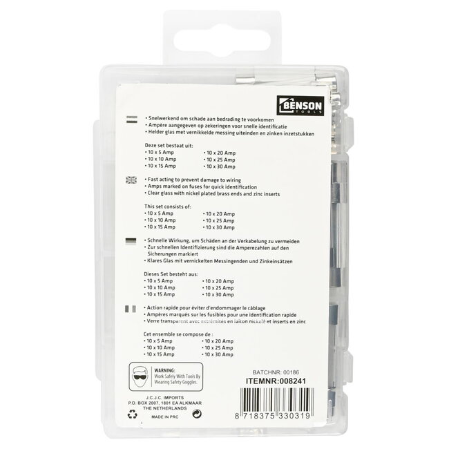 Benson 60-delige glaszekeringen set - 5 tot 30A - Assortiment box - Auto-elektronica