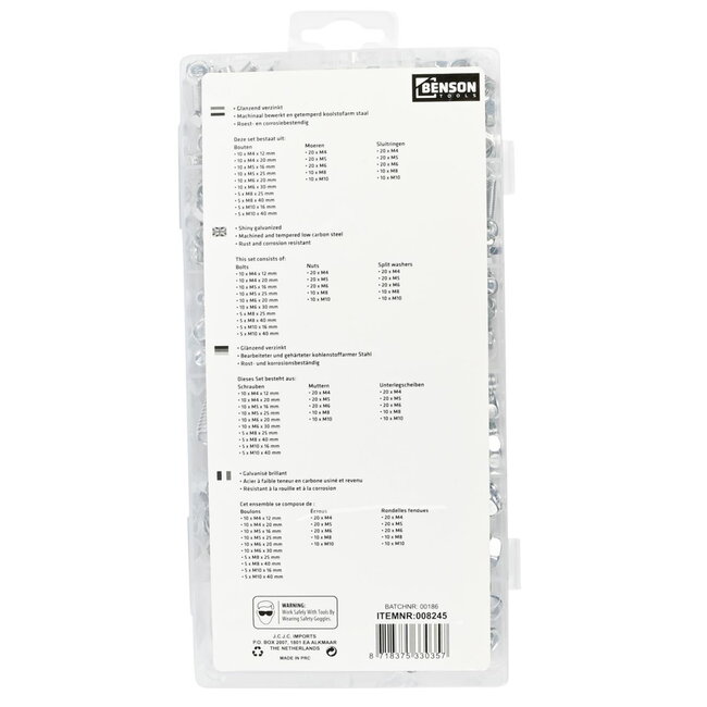 Benson Assortimentbox - bouten, moeren en veerringen - verzinkt - 240-delig - diverse maten