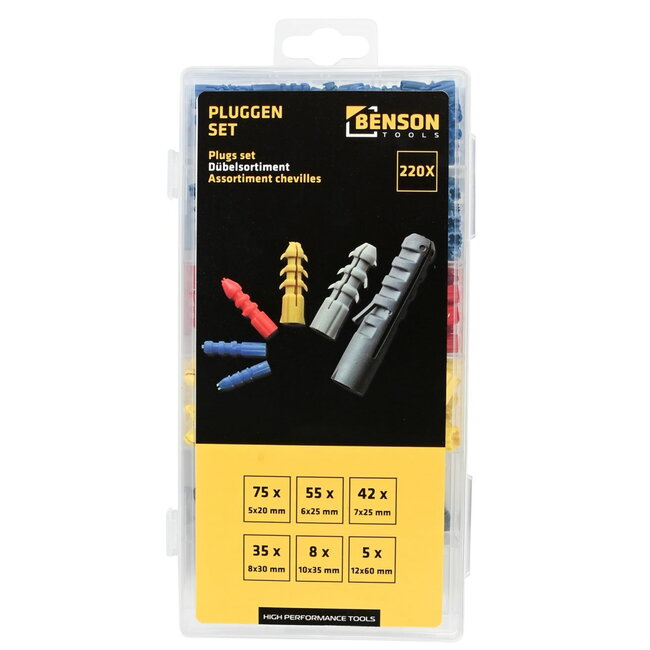 Benson Pluggen Set - Assortimentsbox - 220-delig - Ø 5 t/m 12 mm - Kleurgesorteerd