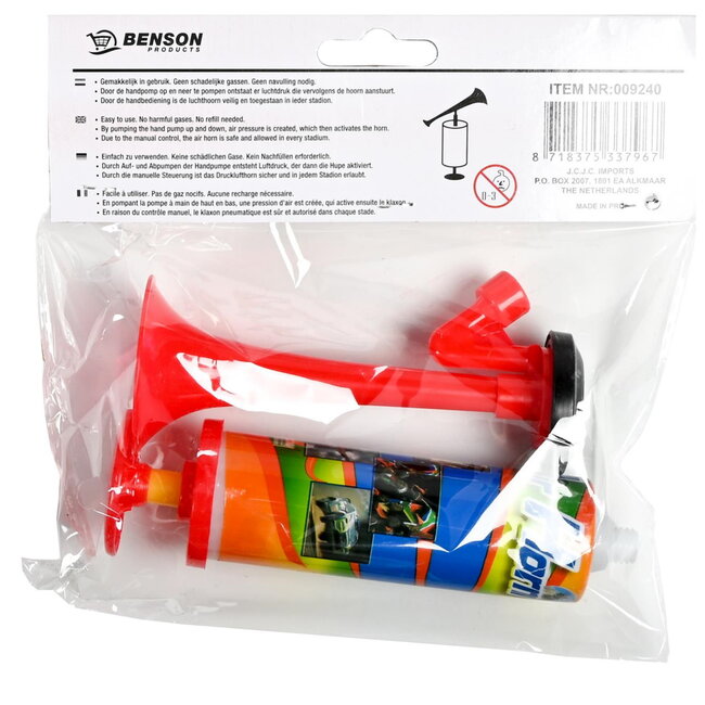 Benson Compacte luchthoornset met handpomp - krachtig geluid - ideaal voor sportevenementen - 32 × 10 × 6 cm