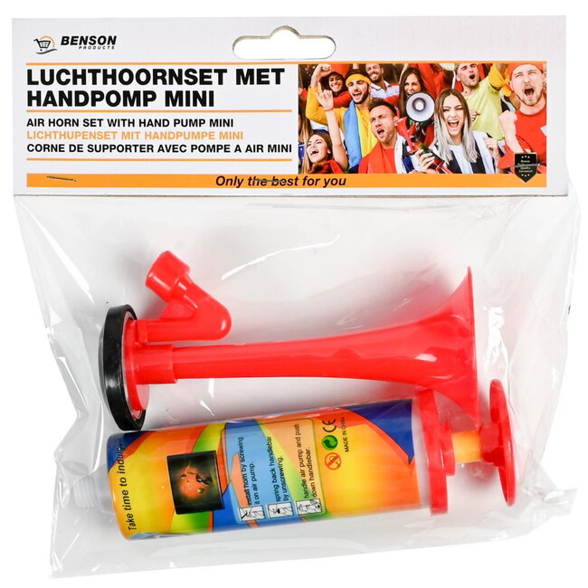 Benson Compacte luchthoornset met handpomp - krachtig geluid - ideaal voor sportevenementen - 32 × 10 × 6 cm