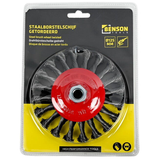 Benson Staalborstel 100 mm met getordeerd draad en 6 mm as voor metaal, hout, steen en lasnaden