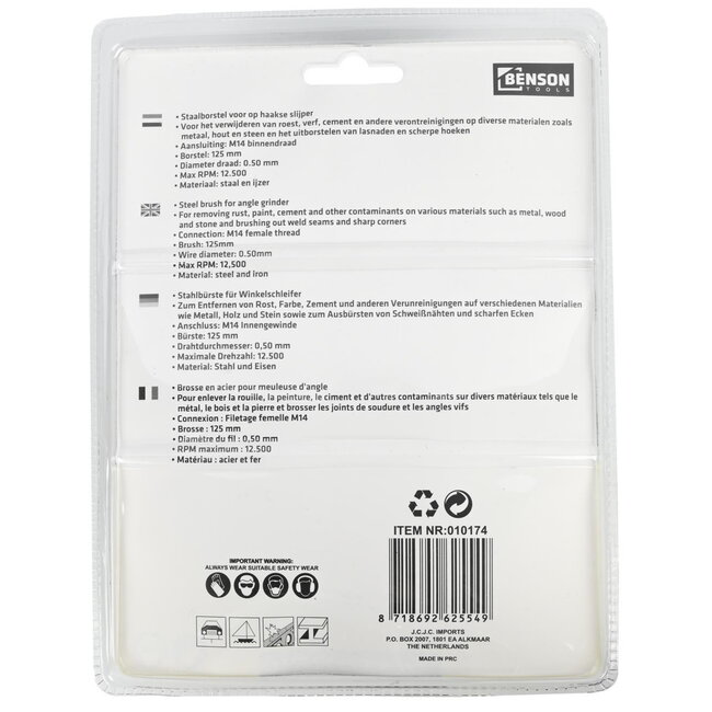 Benson Kegelborstel - Getordeerd Staal - 125 mm - Conusmodel - M14 Aansluiting - Max 10000 tpm