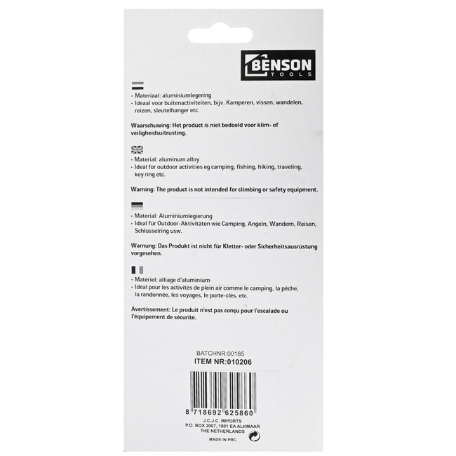 Benson Sleutelhanger karabijnhaak set - Kleurenmix - 3-delig - Lichtgewicht aluminium