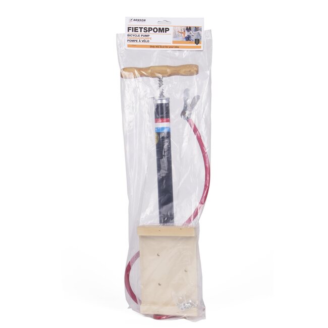 Benson Klassieke fietspomp - houten voetplaat - max 3 bar - handmatig - zwart/rood