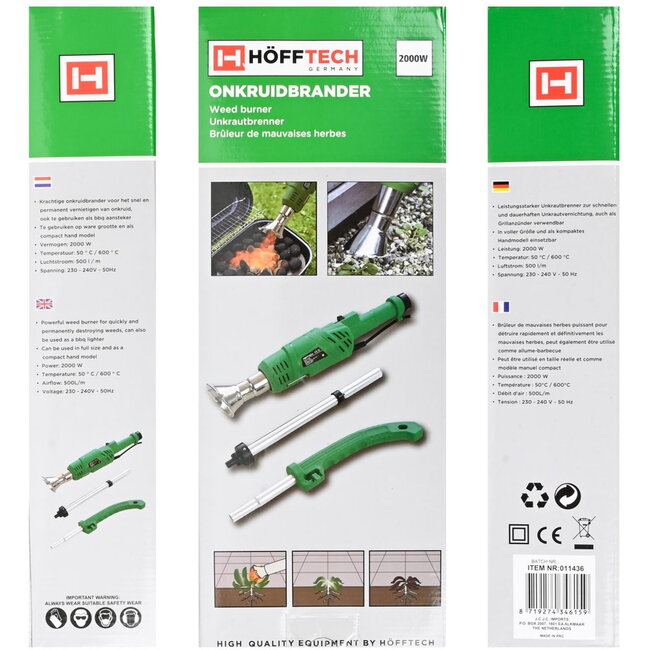 Hofftech Elektrische onkruidbrander - 2000 watt - 600 °C - groen - milieuvriendelijk