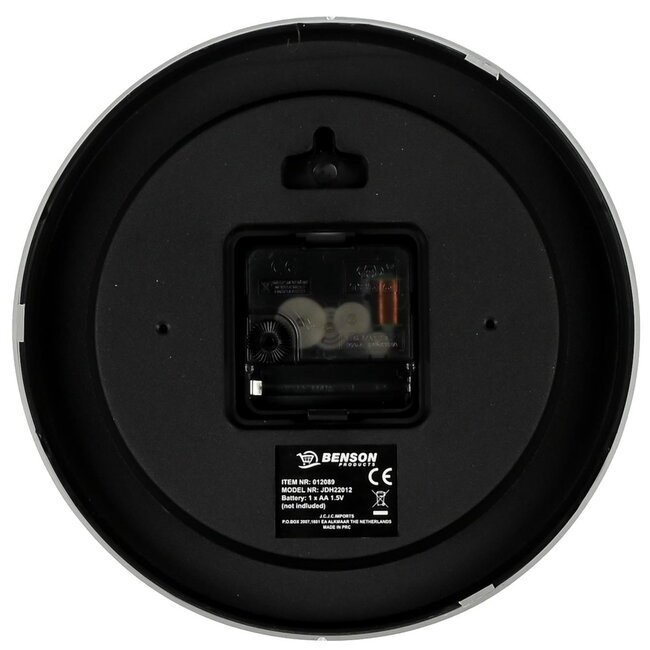 Benson Moderne wandklok - Ø 20 cm - zwart/wit - kunststof - accuraat uurwerk