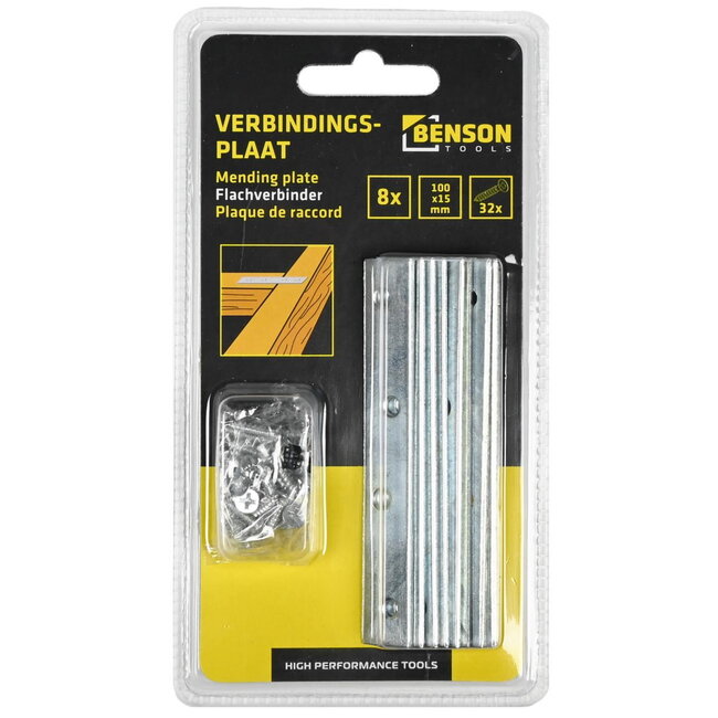 Benson Verbindingsplaat - IJzer - Inclusief Schroeven - 100 x 15 mm - Set van 8 - Roestbestendig