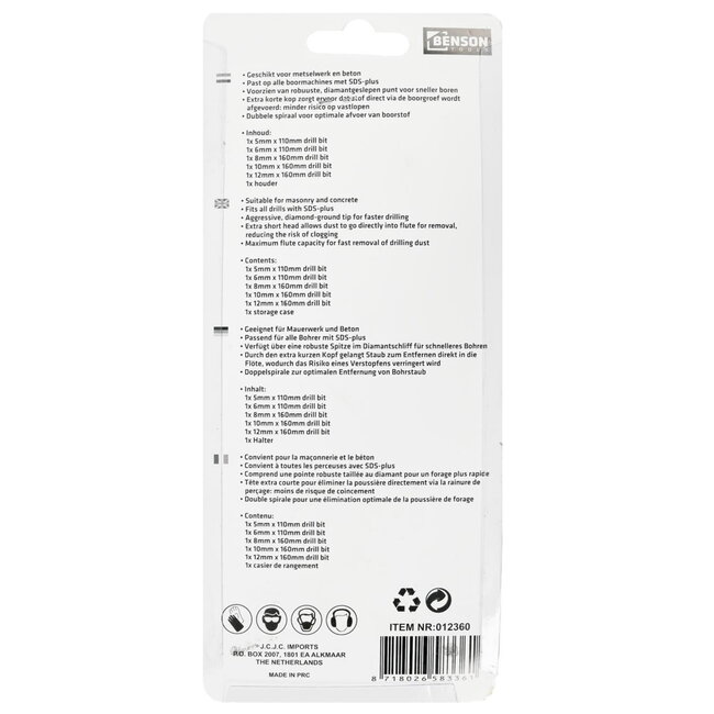 Hofftech Boor- en metselwerkset - 5-delig - SDS-plus compatibel - diamantgeslepen punt - dubbele spiraal - met opbergdoosje