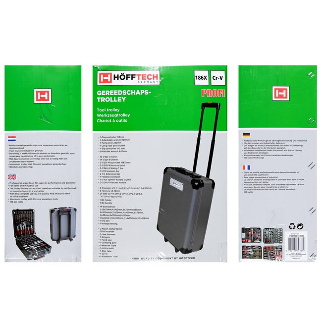 Hofftech Gereedschapstrolley op wielen - Aluminium - 186-delig - Compact en mobiel