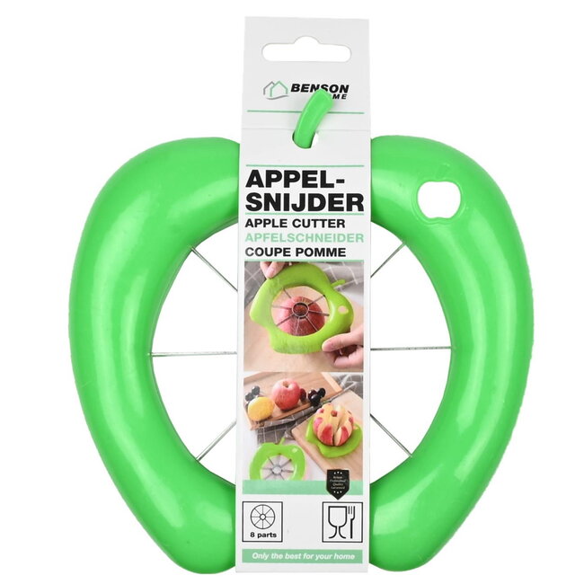 Benson Appelsnijder - 8 Partjes - Klokhuisverwijderaar - RVS en PP - Groen - 14 x 15 cm