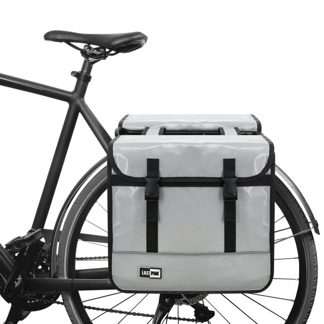 Lastpak Dubbele fietstas - waterafstotend - 35 liter - grijs - eenvoudig te monteren