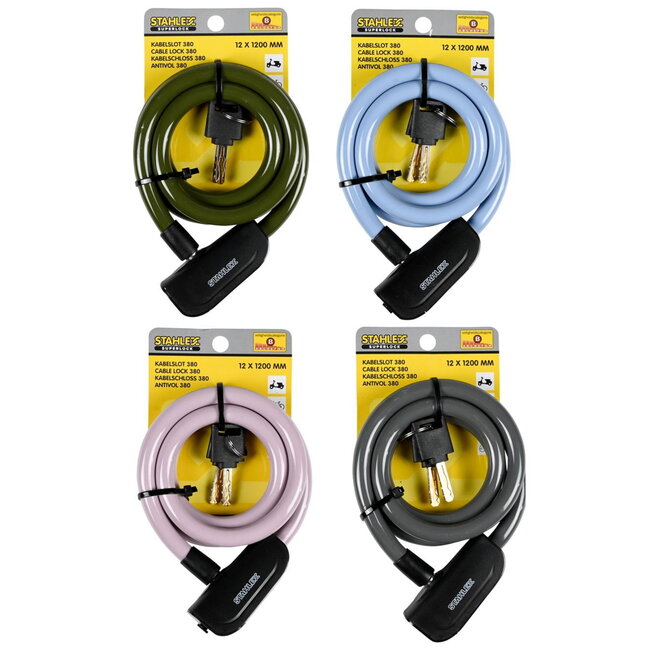 Stahlex Kabelslot - extra beveiligd - stootvast kunststof - Ø 12 x 1200 mm - inclusief 2 sleutels