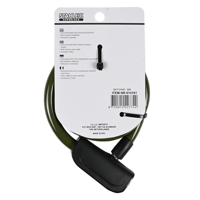 Stahlex Kabelslot - extra beveiligd - stootvast kunststof - Ø 12 x 1200 mm - inclusief 2 sleutels