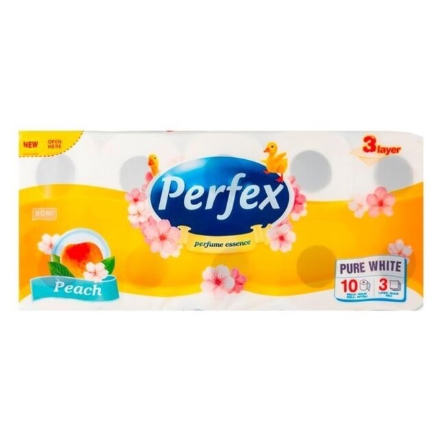 Perfex Peach Toiletpapier 10 Rollen: Luxe 3-Laags Zachtheid & Frisse Geur