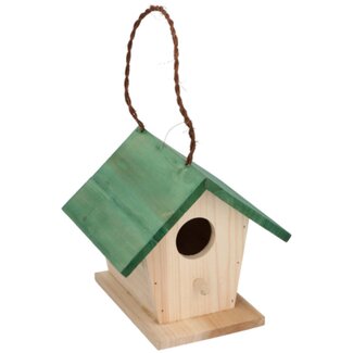 Lifetime Houten vogelhuisje - klassiek ontwerp - groen dak - 17 x 16 x 15 cm