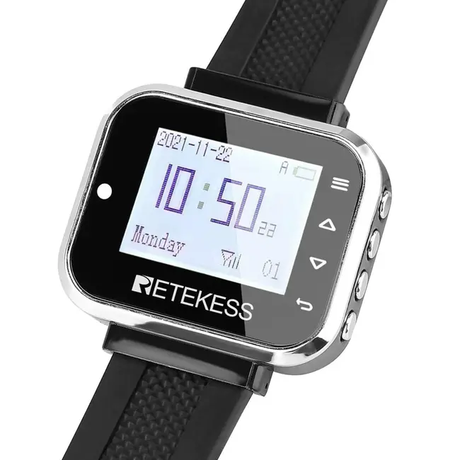 Retekess kelner oproepsysteem horloge - kunststof - draadloos, tril en geluid - bereik 200 meter - zwart - horeca en zorg