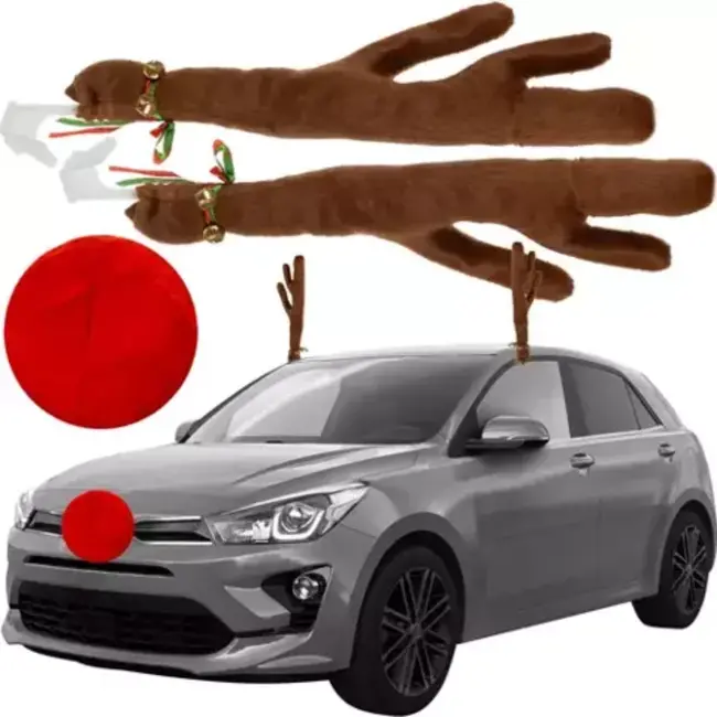 Xtrobb Kerst Auto Decoratie Set - Rendiergeweien en Rode Neus - Feestelijk en Opvallend