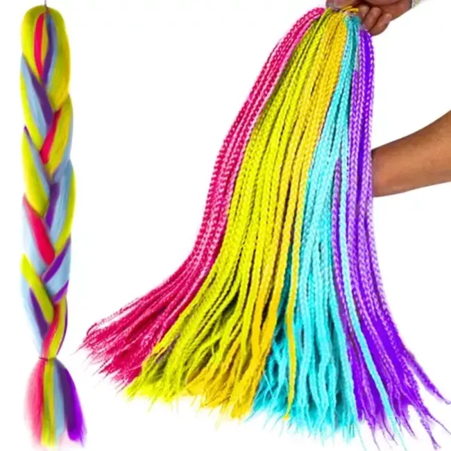 Soulima Synthetische Regenboogvlechtjes - 60 cm Lang - Multikleur