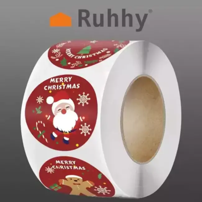 Ruhhy Kerststickers Rol - 500 Zelfklevende Stickers voor Feestelijke Versieringen