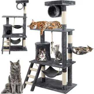 Purlov Kattenkrabpaal - Grijs 141cm - Perfect voor Spel, Rust en Krabbehoeftes van Katten Purlov Kattenkrabpaal - Grijs 141cm - Perfect voor Spel, Rust en Krabbehoeftes van Katten