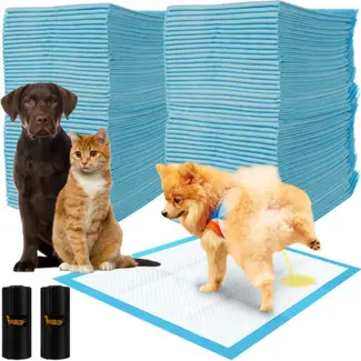 Purlov Hygiënische Onderleggers 60x60cm + Poepzakjes - 100 Stuks - Absorberend en Lekbestendig Purlov Hygiënische Onderleggers 60x60cm + Poepzakjes - 100 Stuks - Absorberend en Lekbestendig