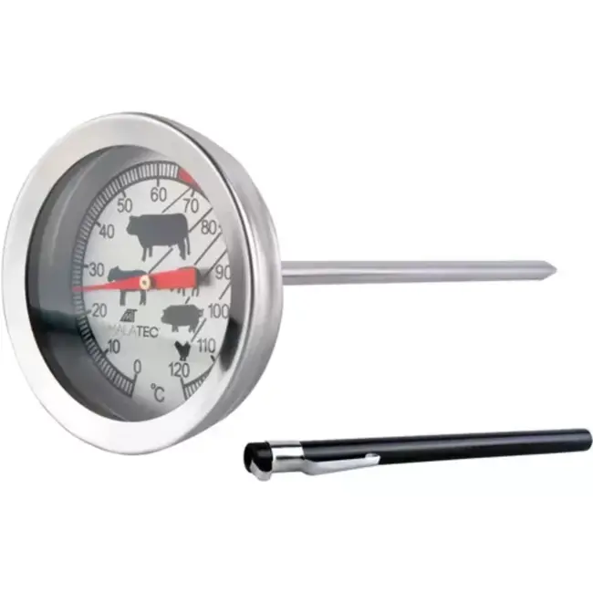 Malatec Professionele analoge vleesthermometer van roestvrij staal met duidelijke schaal voor koken, braden en roken