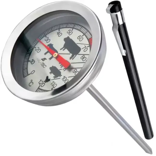 Malatec Professionele analoge vleesthermometer van roestvrij staal met duidelijke schaal voor koken, braden en roken