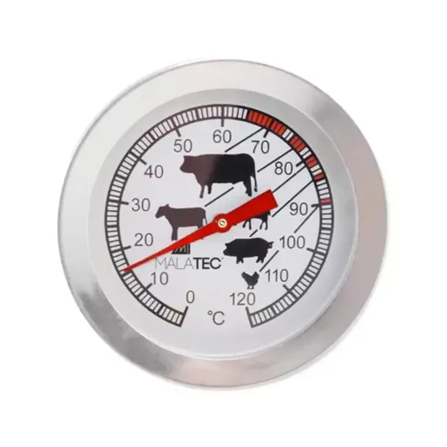 Malatec Professionele analoge vleesthermometer van roestvrij staal met duidelijke schaal voor koken, braden en roken