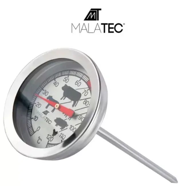 Malatec Professionele analoge vleesthermometer van roestvrij staal met duidelijke schaal voor koken, braden en roken