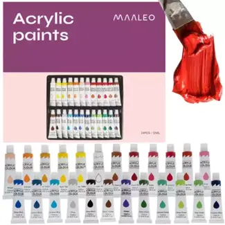 Maaleo Acrylverf Set 24 Kleuren - 12 ml Tubes voor Alle Ondergronden