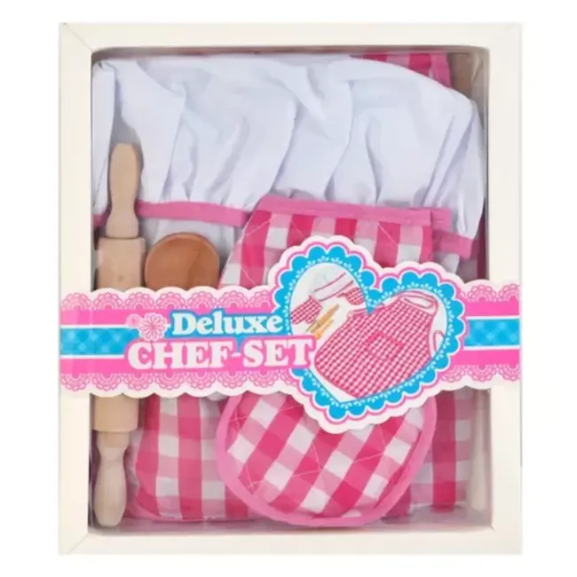 Kruzzel Kinderkookset - 7 Delige Chef Outfit - Roze-Wit Geruit - Stimuleer Culinaire Vaardigheden