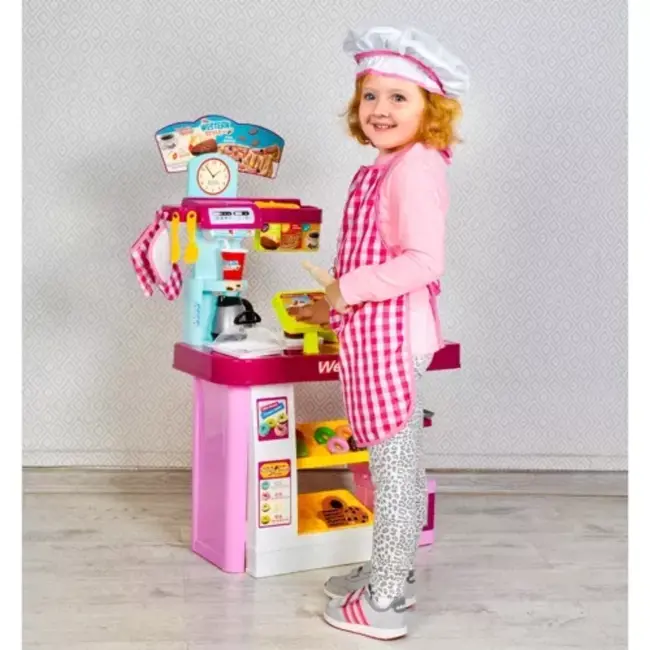 Kruzzel Kinderkookset - 7 Delige Chef Outfit - Roze-Wit Geruit - Stimuleer Culinaire Vaardigheden