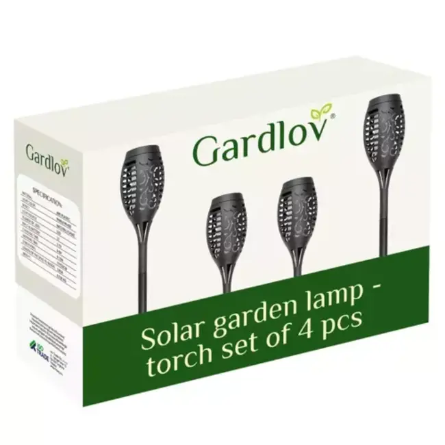 Gardlov Solar Tuinfakkels 4-Pack - LED Tuinlampen met Natuurlijke Vlam - Energiebesparend en Weerbestendig