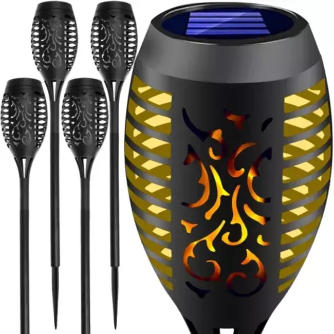 Gardlov Solar Tuinfakkels 4-Pack - LED Tuinlampen met Natuurlijke Vlam - Energiebesparend en Weerbestendig