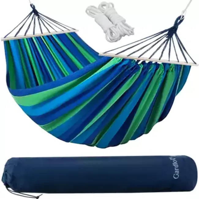 Gardlov Tweepersoons Tuinhangmat 260x160 cm - Blauw/Groen - Inclusief Montage Touwen