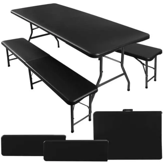 Gardlov Opvouwbare Tuintafel met 2 Banken - 180 cm - Zwart - Ideaal voor Outdoor Evenementen