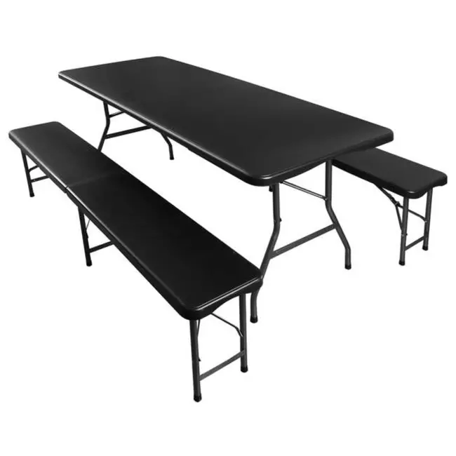 Gardlov Opvouwbare Tuintafel met 2 Banken - 180 cm - Zwart - Ideaal voor Outdoor Evenementen