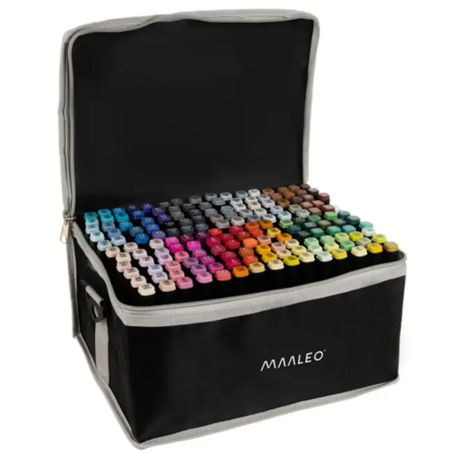 Home Markt24 Set van 168 dubbelzijdige markers op alcoholbasis etui - duurzaam, waterdicht, perfect voor kunstenaars en kleurboeken