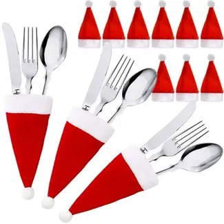 Ruhhy Kerstmuts Bestekzakjes - Set van 12 voor een Feestelijke Kersttafel