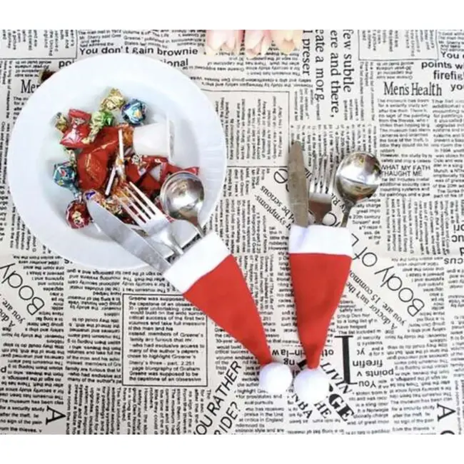 Ruhhy Kerstmuts Bestekzakjes - Set van 12 voor een Feestelijke Kersttafel