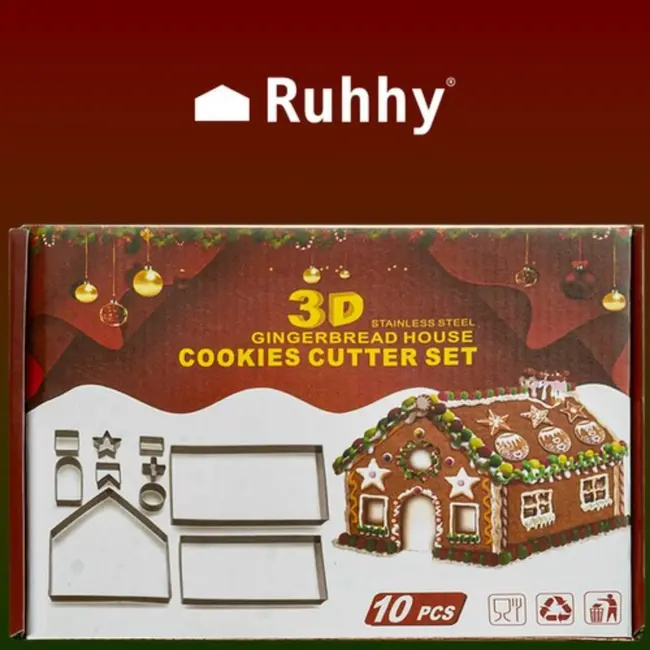 Ruhhy 10-delige Koekjesuitsteekset - Maak je Eigen Gingerbread Huisje
