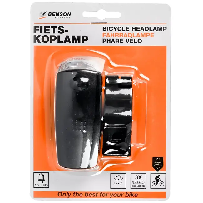 Benson Fietskoplamp - 5 LED's - Waterdicht - 3 Verlichtingsstanden - Voorvork Beugel