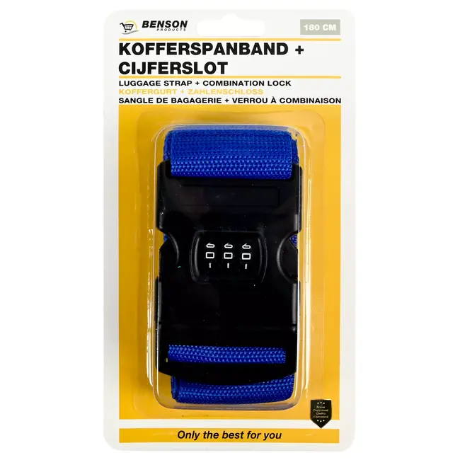 Benson Kofferspanband met cijferslot - 180 cm - blauw - veilig reizen