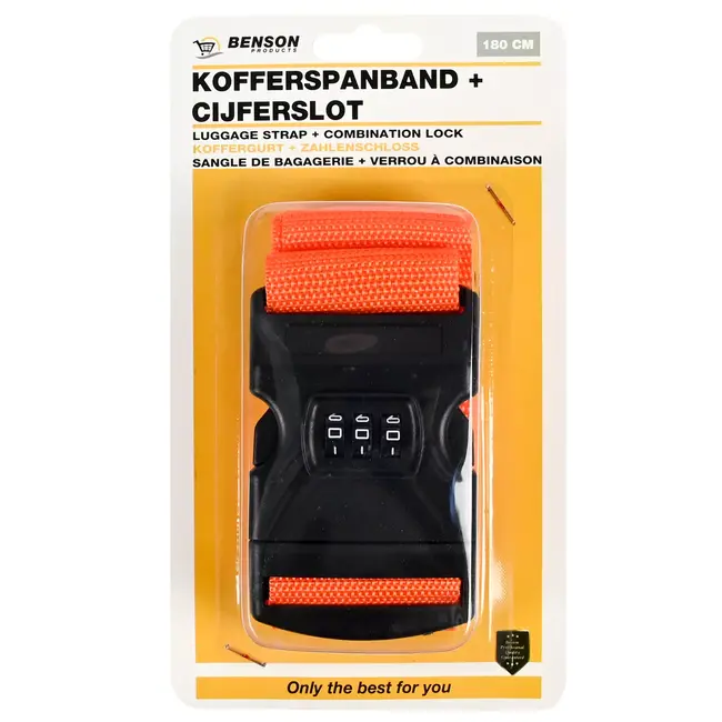 Benson Kofferspanband met cijferslot - 180 cm - oranje - extra beveiliging - eenvoudig instelbaar