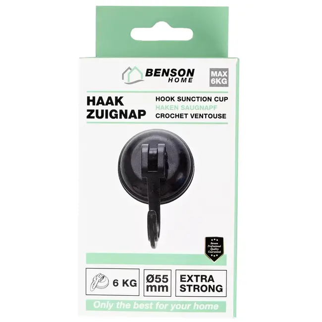 Benson Haak met zuignap - 55 mm - zwart - draagt tot 6 kg - per stuk